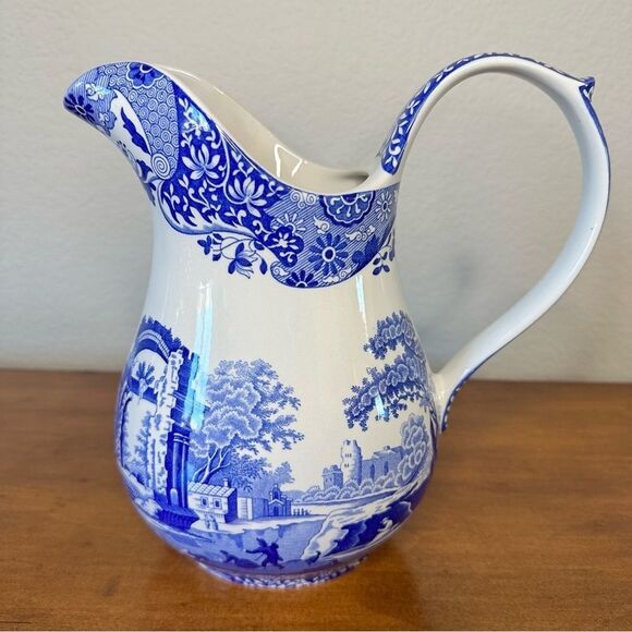 Spode Blue Italian Camilla Pitcher Jug 8 3/4" Made In England C 1816 NEW - Picture 2 of 5